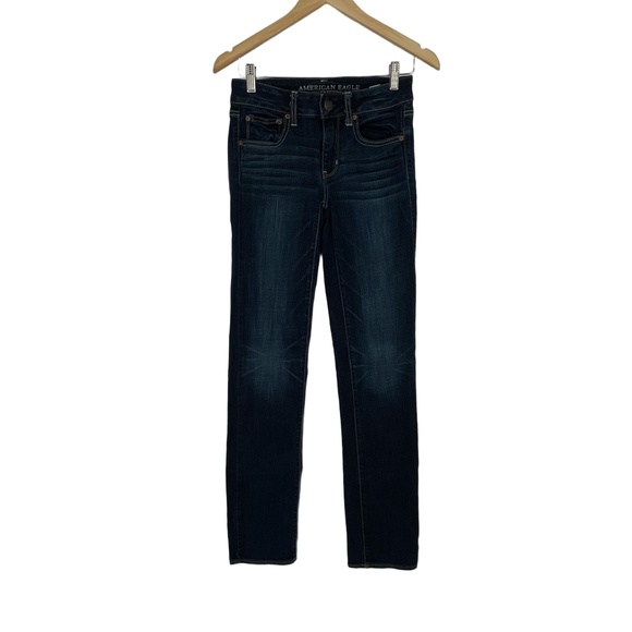 American Eagle Womens Dark Wash Mid-Rise Classic Core Skinny Jeans Size 2 Long - Picture 1 of 7